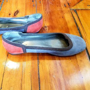 Grey & Orange Faux-Suede Flats